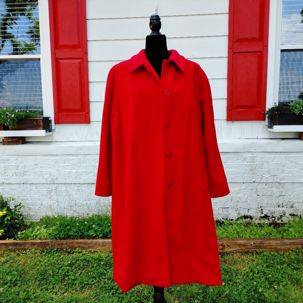 Long Red Cashmere/Wool Pea Coat (Size 16)
